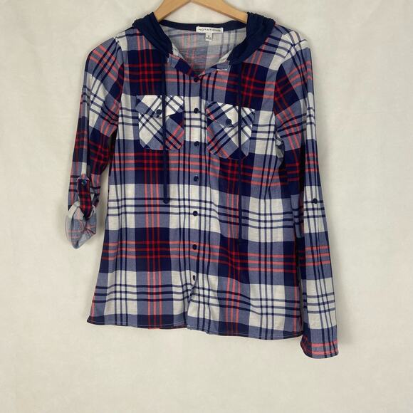 NWT Notations Juniors Button Up Hooded Shirt Size Medium - Picture 1 of 13